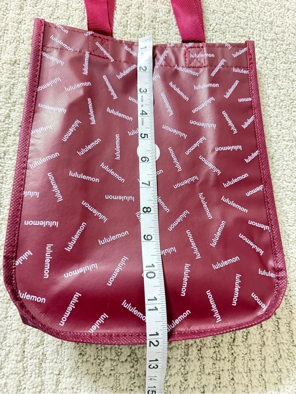 Lululemon Burgundy Reusable Shopper Tote Bag Holiday Limited Edition Small Logo